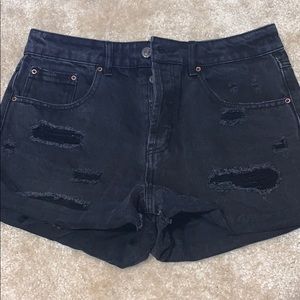 Black mid rise denim shorts